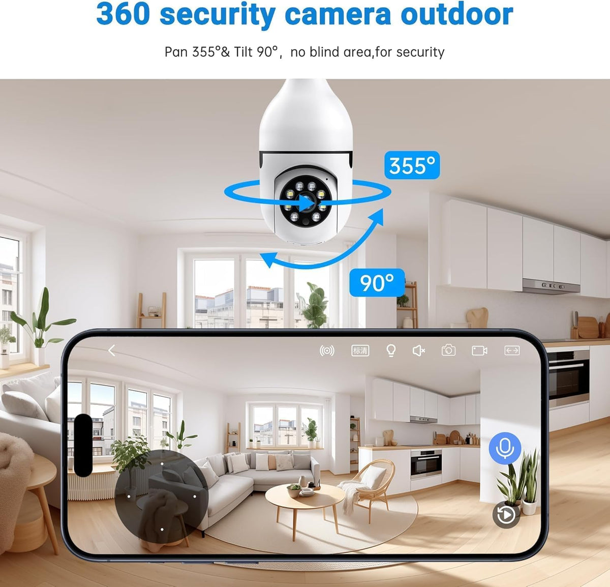 Light Bulb Security Camera Wireless Outdoor, 5G & 2.4GHz 2K 360 Degree Outdoor Camera Wireless Motion Detection and Alarm,Two-Way Talk,Color Night Vision, Bulb Camera Surveillance Exterieur, 2Pack - PuriLite