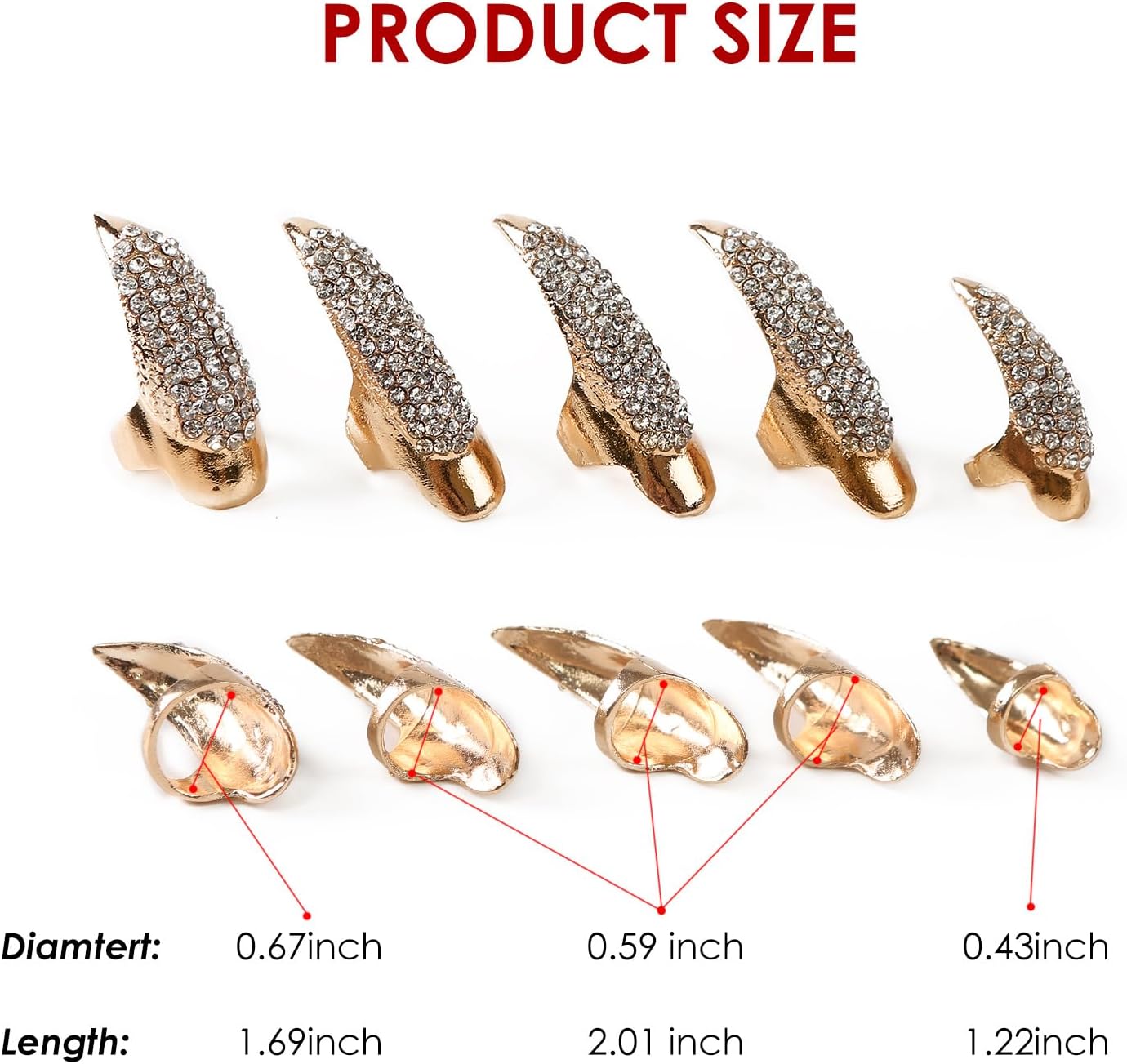 10PCS Finger Claws Fake Long Nail Women Halloween Costume Accessories Vampire Cat Wolf Cosplay, 1 Count (Pack of 10), Metal - PuriLite