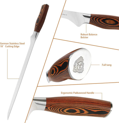 TUO Boning Knife - Razor Sharp Fillet Knife - High Carbon German Stainless Steel Kitchen Cutlery - Pakkawood Handle - Luxurious Gift Box Included - 7 inch - Fiery Phoenix Series - PuriLite