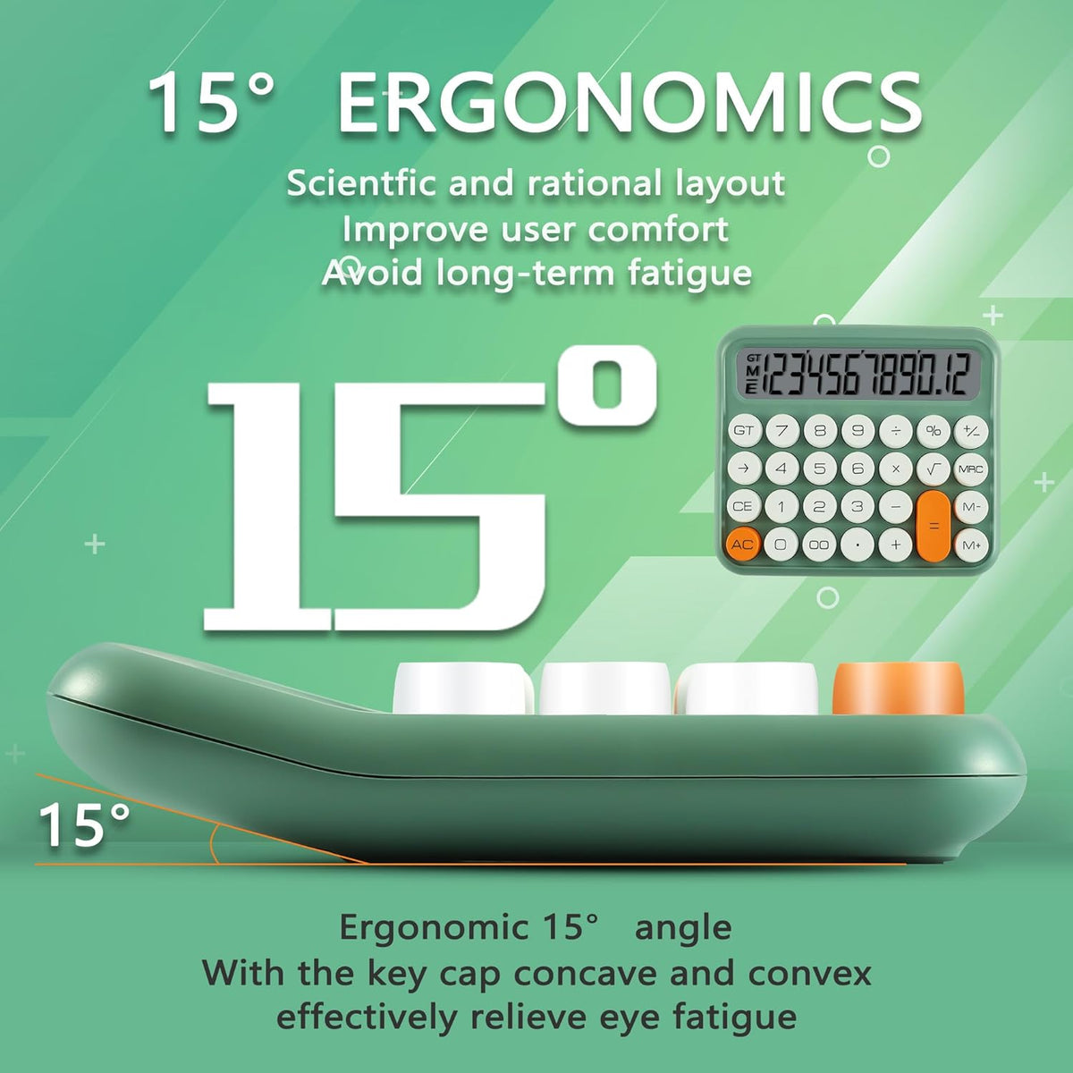 VEWINGL Mechanical Switch Calculator, 12 Digit Large LCD Display and Buttons, Great for Everyday Life and Basic Office Work, with Battery - PuriLite