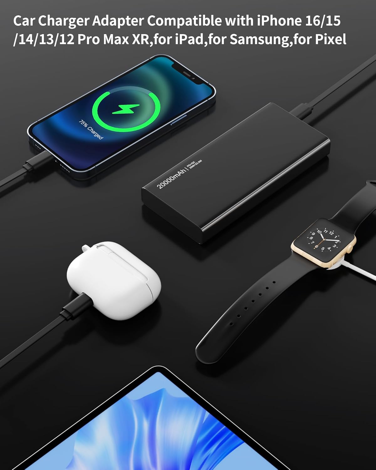 Retractable Car Charger, 4 in 1 Fast Charging Car Charger USB-C & USB-A Compatible with iPhone 16/15/14/13/12/11,Galaxy,Pixel - PuriLite