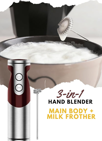 MEGAWISE new Hand Blender Series Only one Hand Blender,no attachments,12-Speed,Includes Powerful Blender Stick- Easy to Clean and Perfect for Smoothies, and More (Black) - PuriLite