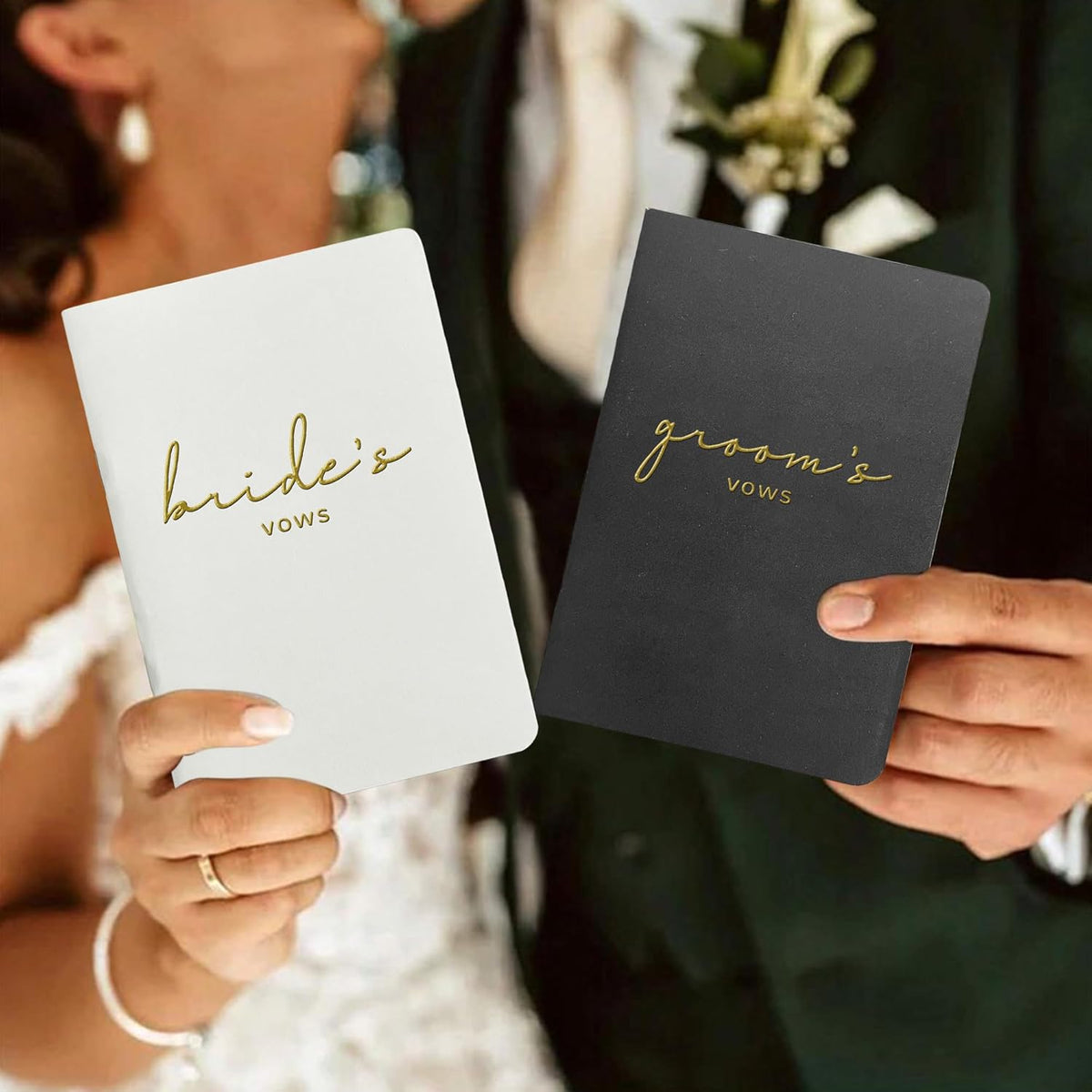 WeddingGiftsWedding Vow Books His and Hers Soft Touch Gold Foil Engraving Vow Books Wedding Essentials Wedding Accessories(TR-HH-Black) - PuriLite