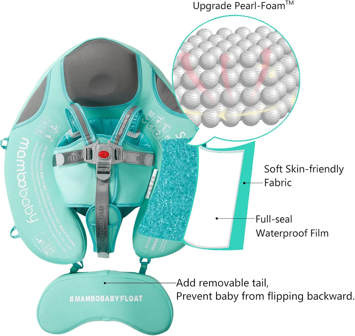 Mambobaby Baby Swim Float with Canopy, Non-Inflatable Solid Baby Float, Upgrade Soft Skin-Friendly Material Infant Swim Float - PuriLite