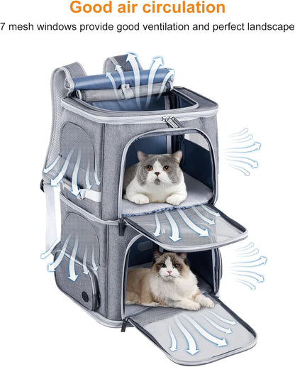 Double Cat Carrier for 2 Cats,Dog Backpack Carrier for Medium Dogs,Double Compartment Pet Carrier Backpack for Dual Pets,for Outdoor Traveling/Stroll and Picnic - PuriLite
