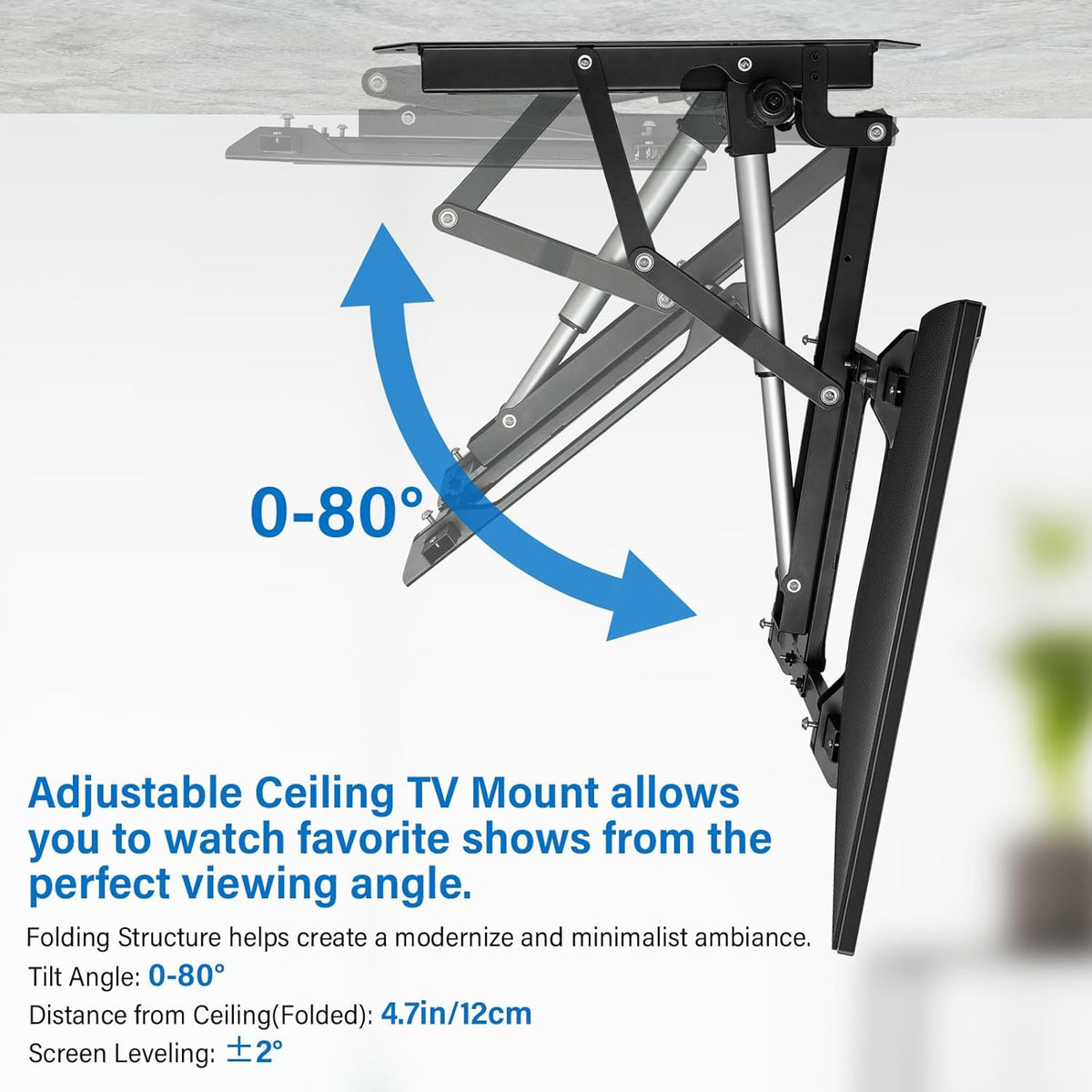 TOPSKY Electric Adjustable Ceiling TV Mount with Remote, Motorized Flip Down Pitched Roof TV Mount for 32 to 70 Inch Flat and Curved Screen TVs (Black) - PuriLite