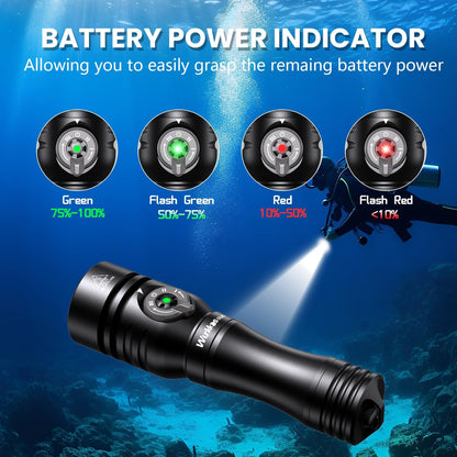 Wurkkos DL02 Scuba Diving Flashlight, Max 3000Lumen, 496M Long Range, 100M Underwater, Power Indicator, 3 Lighting Modes, Submarine Light for Deep Sea Cave - PuriLite