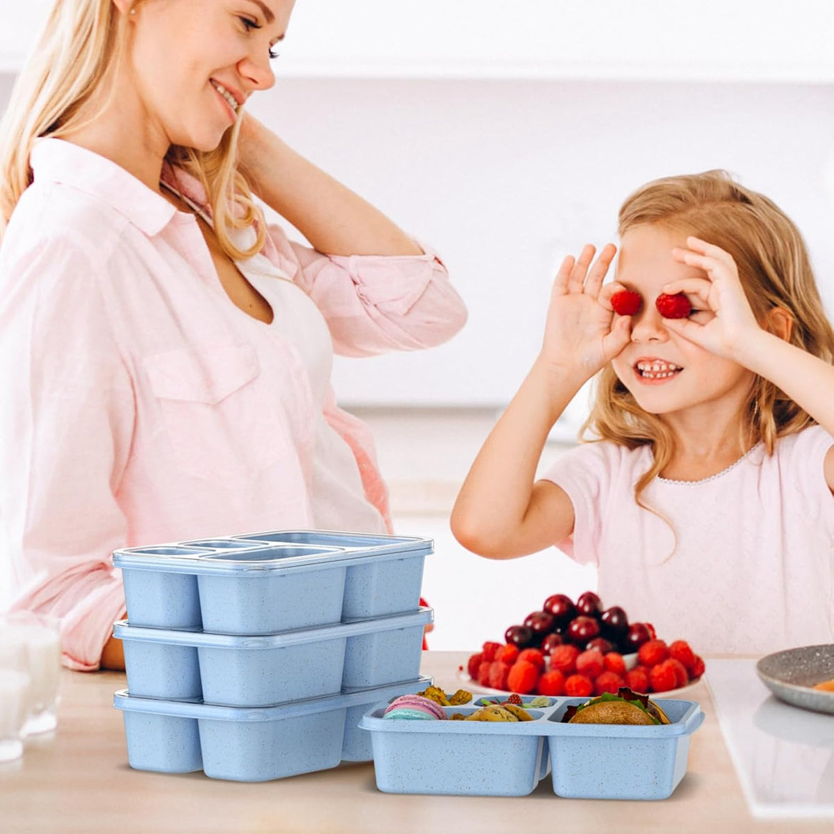 Large Capacity Bento Box for Adults, 4-Piece Set – Stackable Lunch Box with 4 Compartments, Microwave & Dishwasher Safe, Reusable Meal Prep Containers, Snack Containers for Kids & Adults (4 Colors) - PuriLite