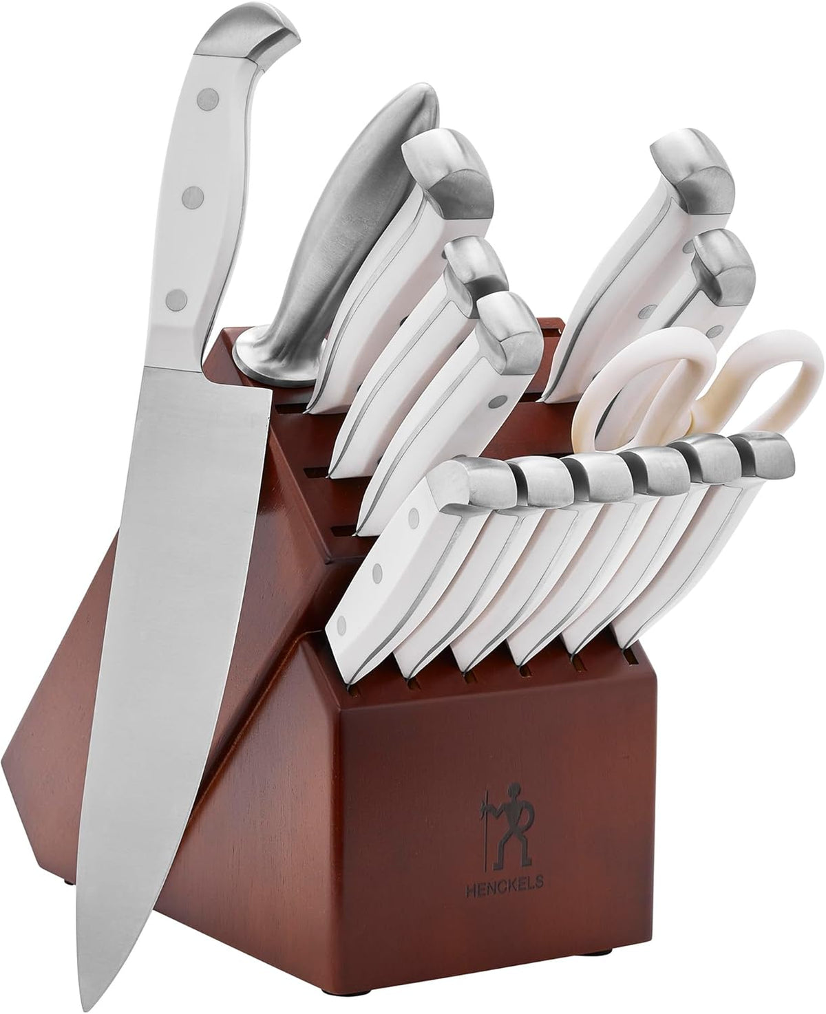 HENCKELS Statement 15Piece White-Handled Knife Block Set with Shears, Sharpening Steel - Dishwasher Safe, Ergonomic Handle - PuriLite