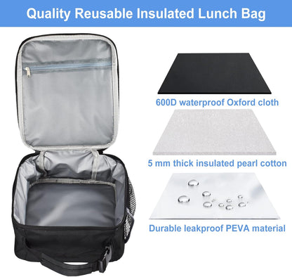 Insulated Lunch Bag, Leakproof Portable Lunch Box for Women Men Boys Girls, Large Capacity Cooler Bag with Handle and Bottle Pocket for Office School Camping Hiking Outdoor Beach Picnic (Black) - PuriLite
