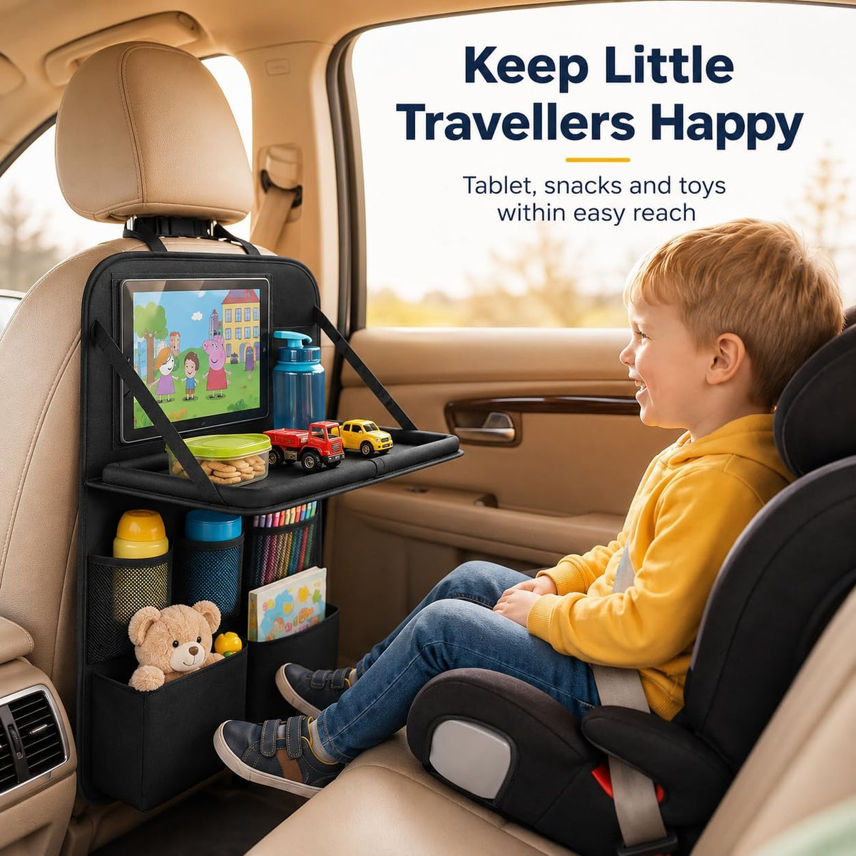 Palopalo 2Pack Car Seat Organiser with Fold Down Tray&Tablet Holder (Black)