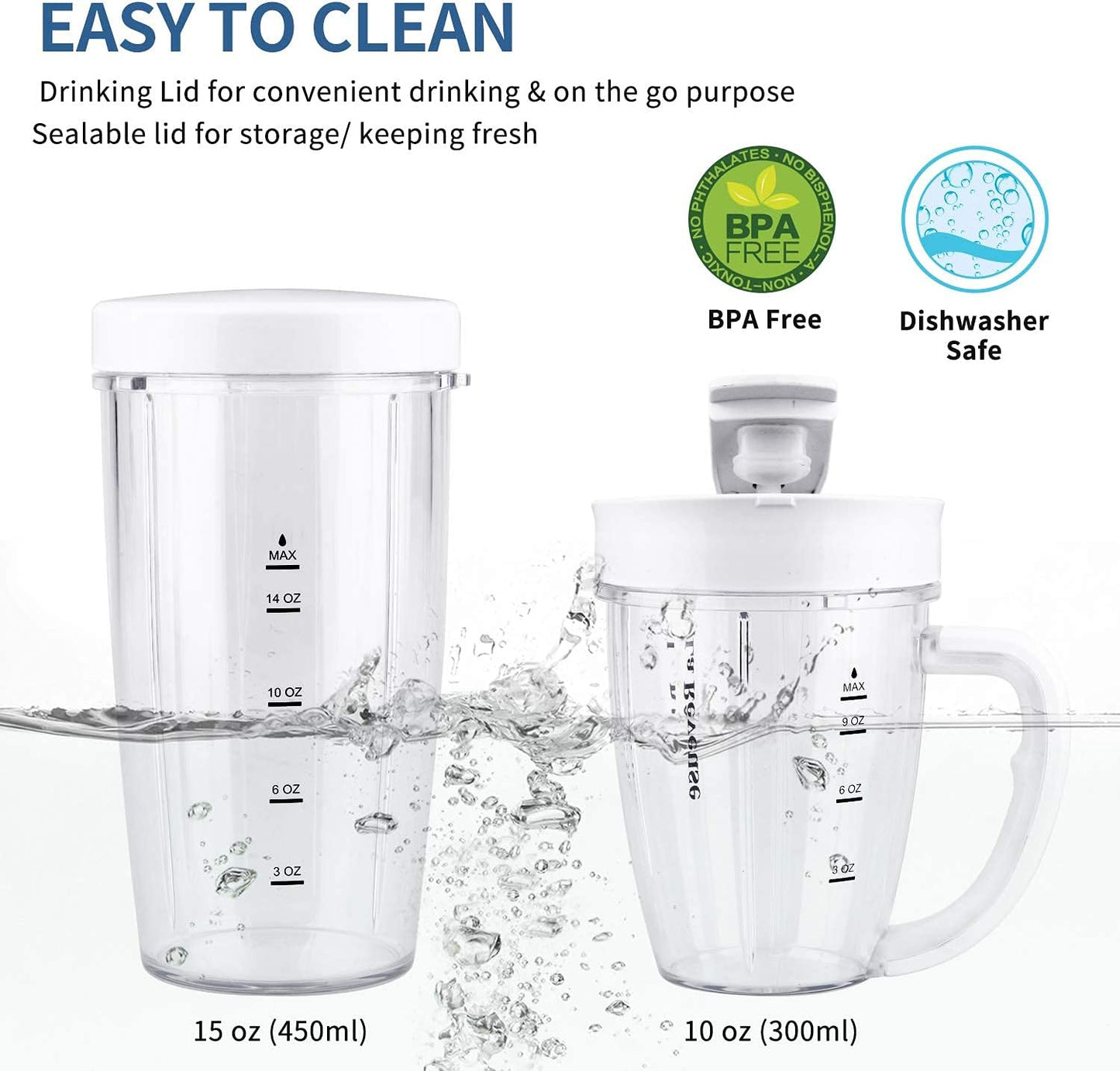 La Reveuse Personal Size Blender 250 Watts Power for Shakes Smoothies Seasonings Sauces with 1 Piece 15 oz Cup,1 Piece 10 oz Mug,BPA Free (Black) - PuriLite