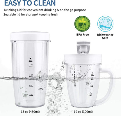 La Reveuse Personal Size Blender 250 Watts Power for Shakes Smoothies Seasonings Sauces with 1 Piece 15 oz Cup,1 Piece 10 oz Mug,BPA Free (Black) - PuriLite