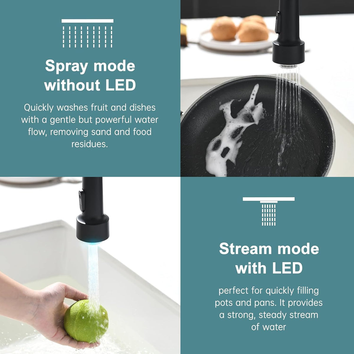 GIMILI Matte Black Kitchen Faucet with LED Light,Single Hole Spring Kitchen Sink Faucet with Pull Down Sprayer - PuriLite