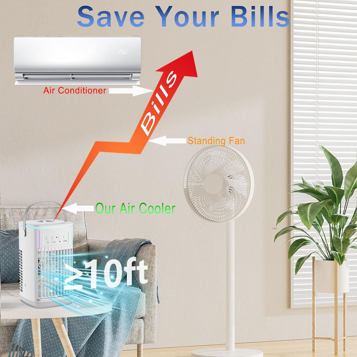 Portable Air Conditioners Fan with Remote, 4-in-1 Portable AC with 1500ml Water Tank, 3 Wind Speeds, 6H Timer, 2 Cool Mist, 7 Lights, Personal Mini Air Conditioner for Room Bedroom Office (Black) - PuriLite