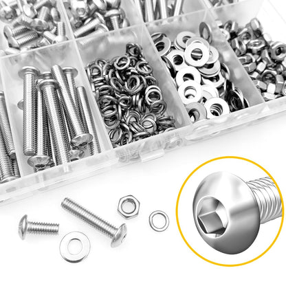 Mywish 900Pcs Metric Screw Assortment, M3 M4 M5 M6 Screw Assortment Kit 304 Stainless Steel Hex Socket Button Head Socket Cap Metric Screws Bolts & Flat Washers/Nuts/Hex Wrenches 16 Sizes 8MM to 20MM - PuriLite