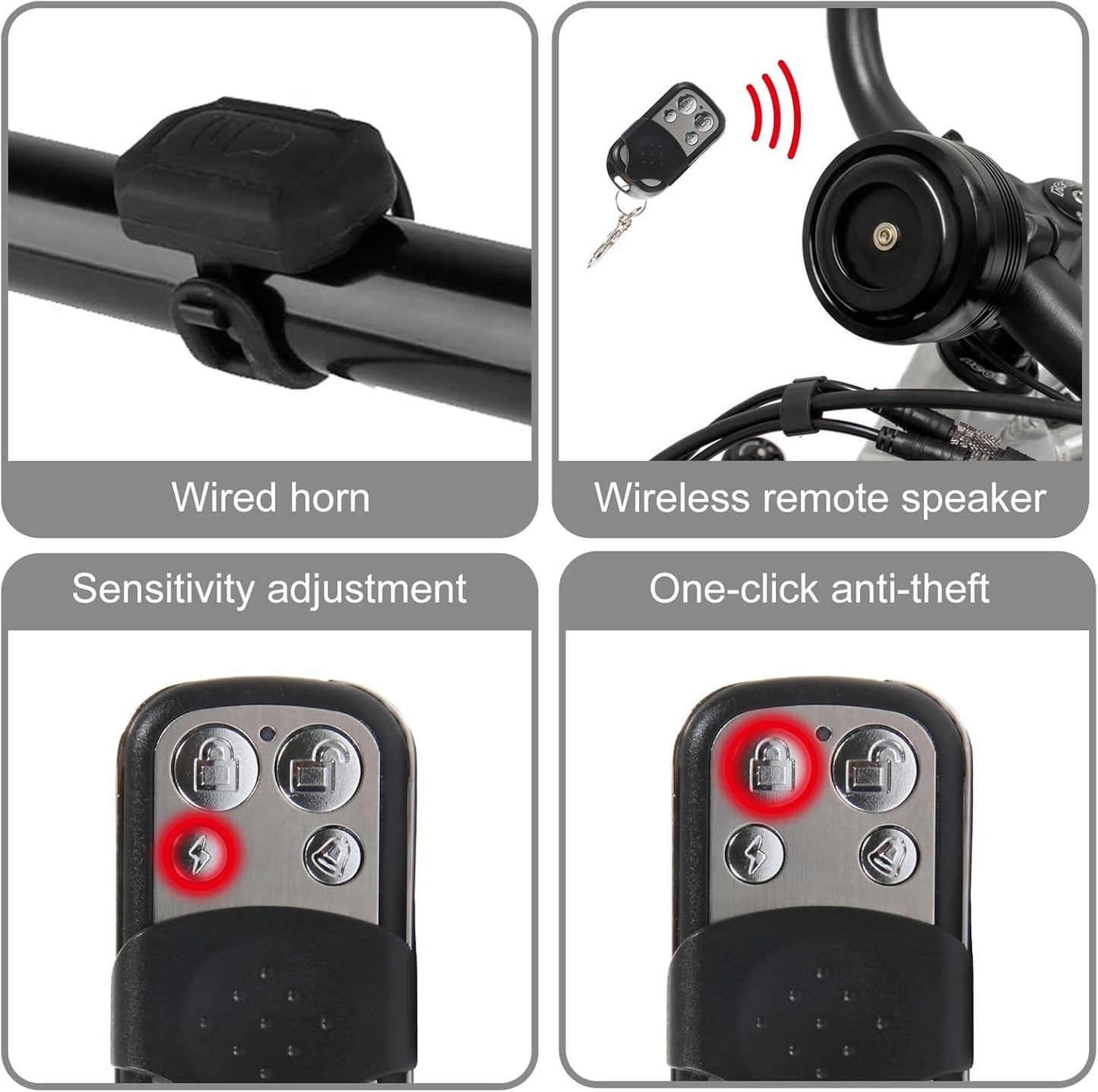 Waterproof Bike Alarm Horn w/Remote Controller - Eco-Friendly, USB Rechargeable, Anti-Theft & Vibration Alarm for e-Bike, MTB, Road Bikes, Scooters - PuriLite