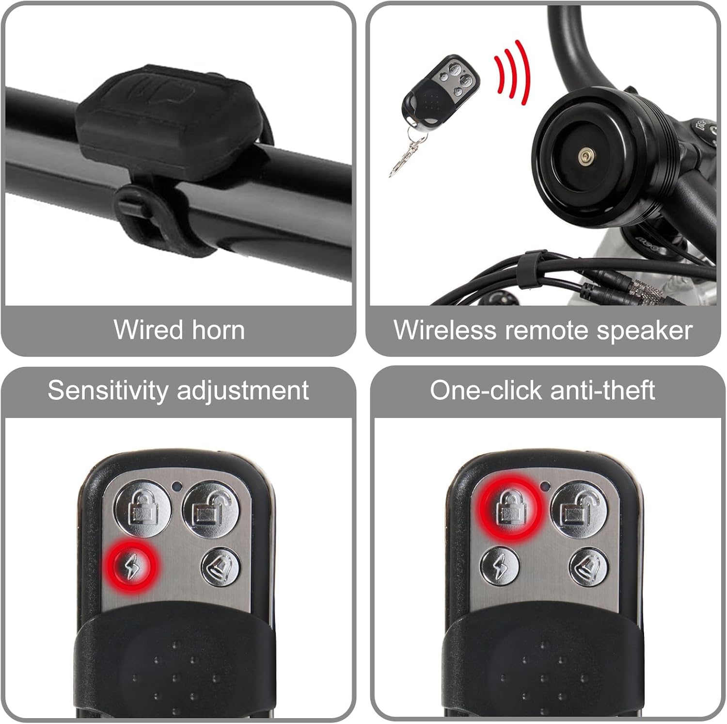 Waterproof Bike Alarm Horn w/Remote Controller - Eco-Friendly, USB Rechargeable, Anti-Theft & Vibration Alarm for e-Bike, MTB, Road Bikes, Scooters - PuriLite