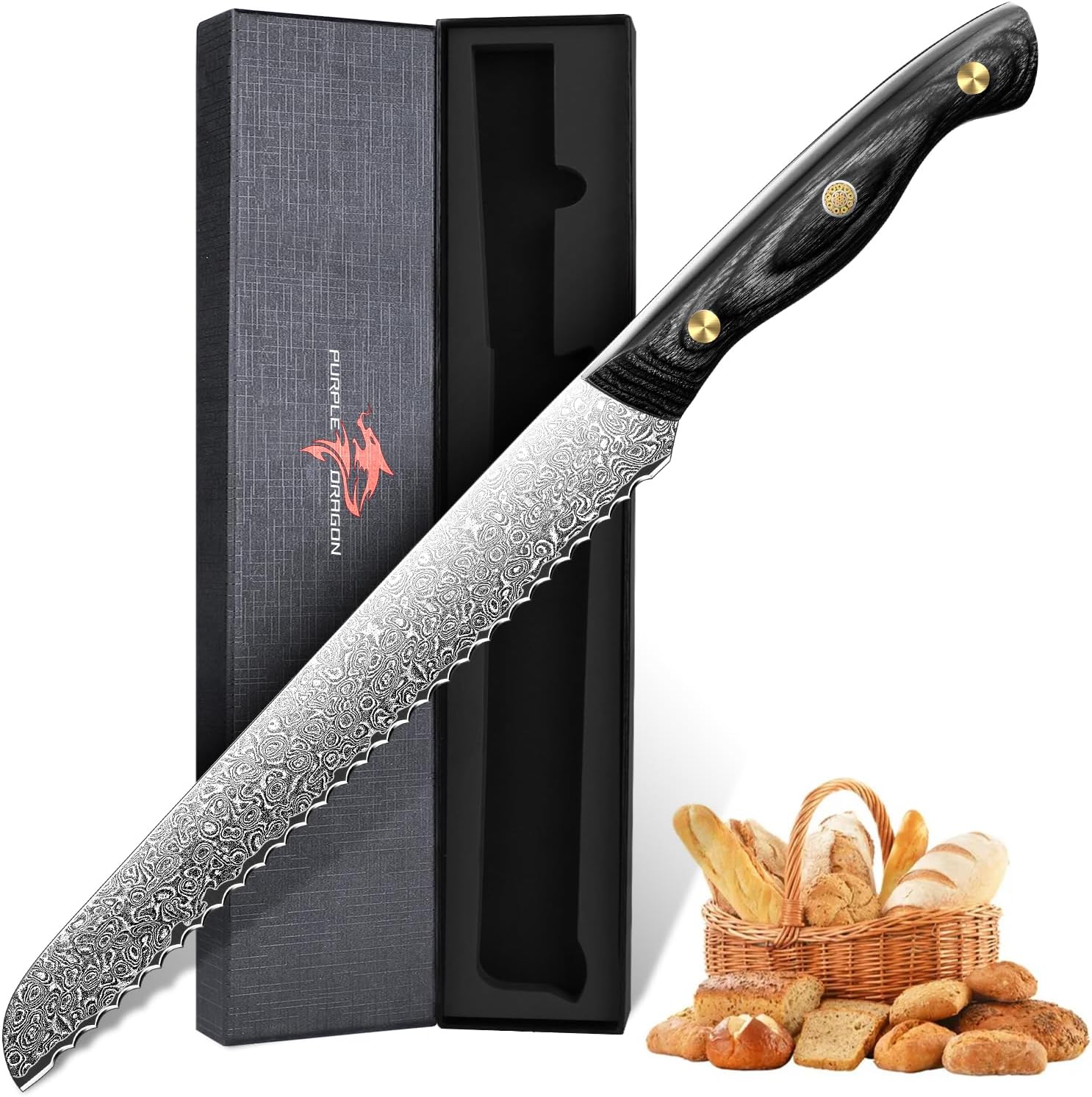 Purple Dragon Damascus Fish Fillet Knife - 7 inch Flexible Boning Knife with VG10 Core, Kitchen Slicing Knife with Full Tang Handle, Birthday Dad Mom Gift - PuriLite