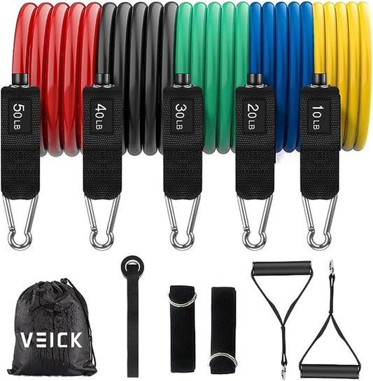 Adjustable Resistance Bands Set with Handles – 150 lbs Workout Exercise Bands for Home Fitness, Strength Training, Yoga, and Full Body Workouts - PuriLite