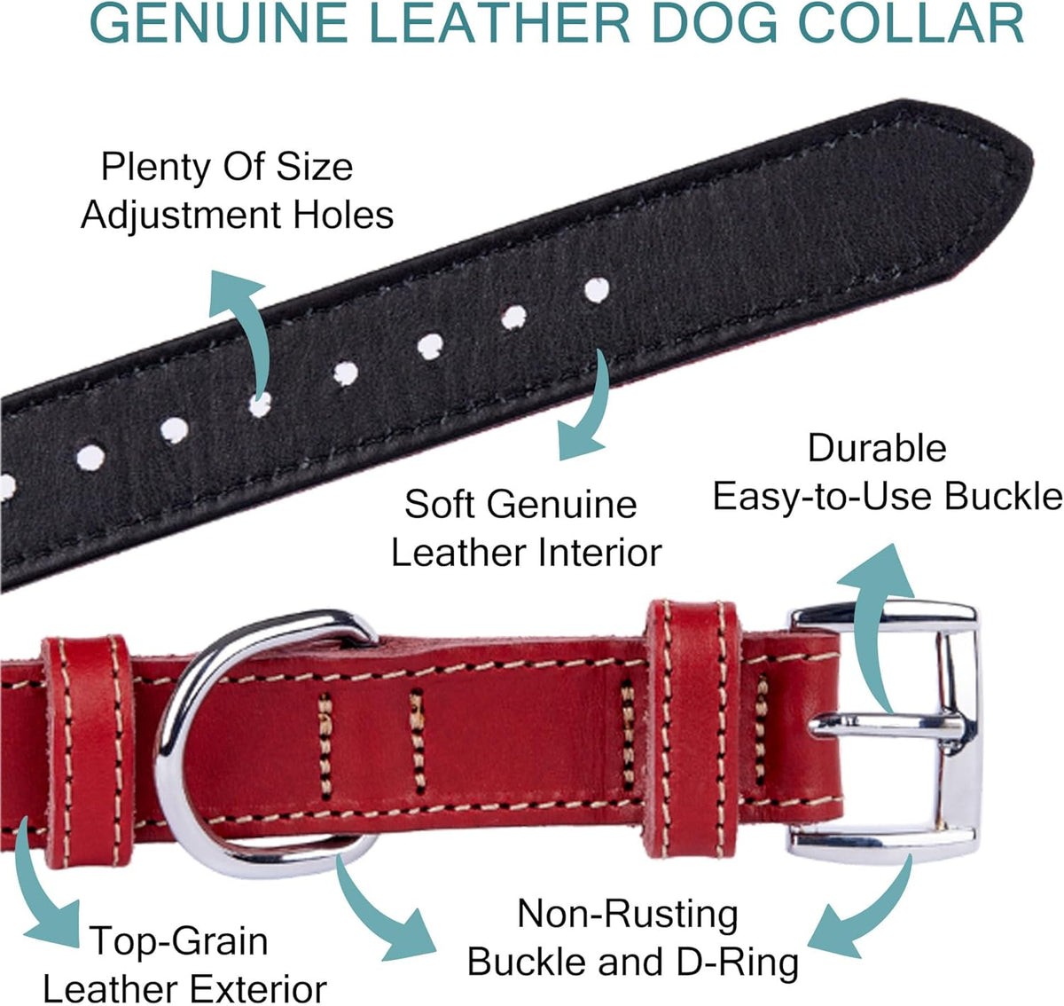 TORRUNA Soft Leather Dog Collar | Dog Collars for Small, Medium and Large Dogs | Durable Heavy Duty Dog Collars - PuriLite