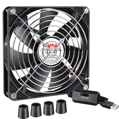 Wathai High Airflow Router Cooling Fan for Computer Cooler TV Small Box DC 5V USB Power 120mm 240mm Fan with Multi Speed Controller - PuriLite