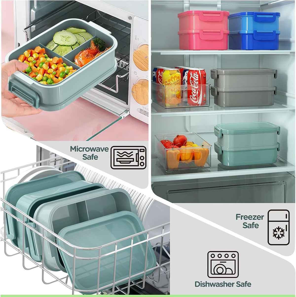 JSCARES Lunch Box Adults Bento Box - All-in-One Stackable 74 OZ Lunch Box Containers for Adult Large Bento Box with Fork Spoon Sauce Boxes, Leakproof Lunchbox for Work School Dining Out (Green) - PuriLite