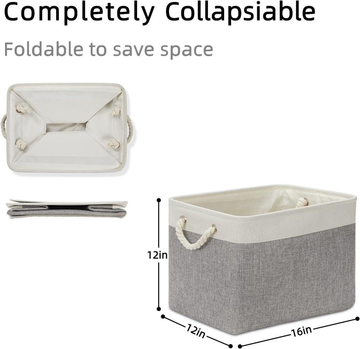 DULLEMELO Storage Baskets for Shelves, Fabric Collapsible Rectangular Storage Bins for Shelves, Closets, Nursery, Home, Office, Empty Gift Baskets (White&Teal) - PuriLite