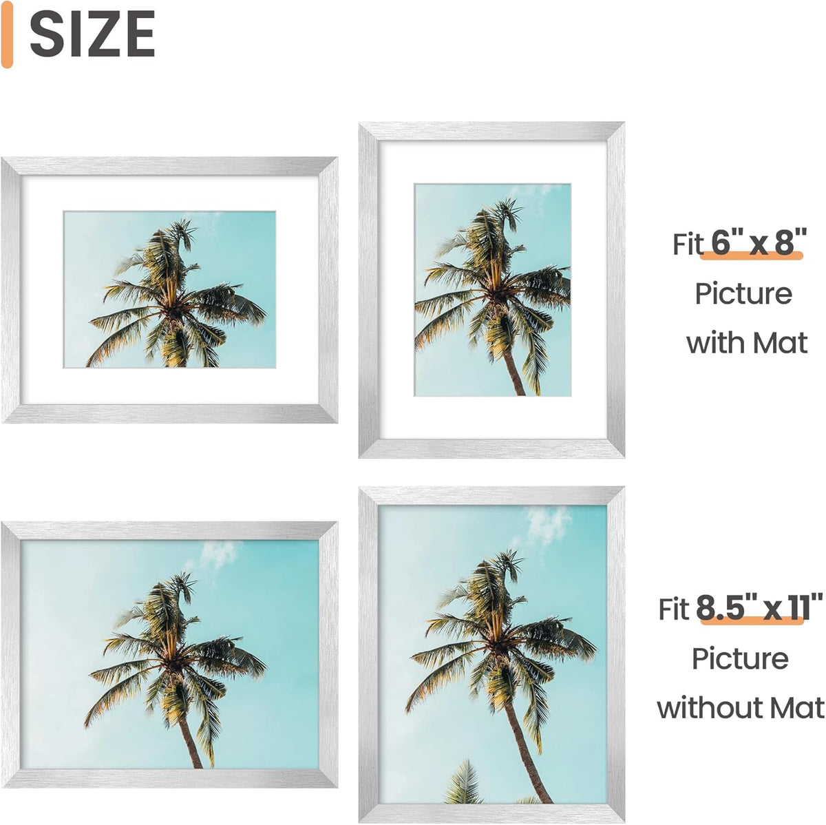 upsimples 11x14 Picture Frame, Display Pictures 8x10 with Mat or 11x14 Without Mat, Wall Hanging Photo Frames, Black - PuriLite