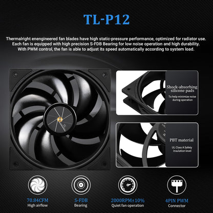Thermalright FW 360 Black ARGB-360mm AIO CPU Liquid Cooler,IPS LCD Screen with 320 * 240 Resolution,for AM5/Intel LGA1700,‘2.4 inch’Magnet-Absorbent LCD Screen for Images -Black - PuriLite