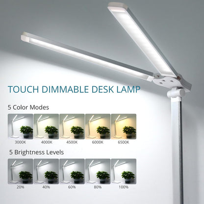Semlos LED Desk Lamp for Home Office, Eye-Caring Table Light, 25 Lighting Modes, 45 Min Auto Timer, Touch Control, Dimmable, White - PuriLite