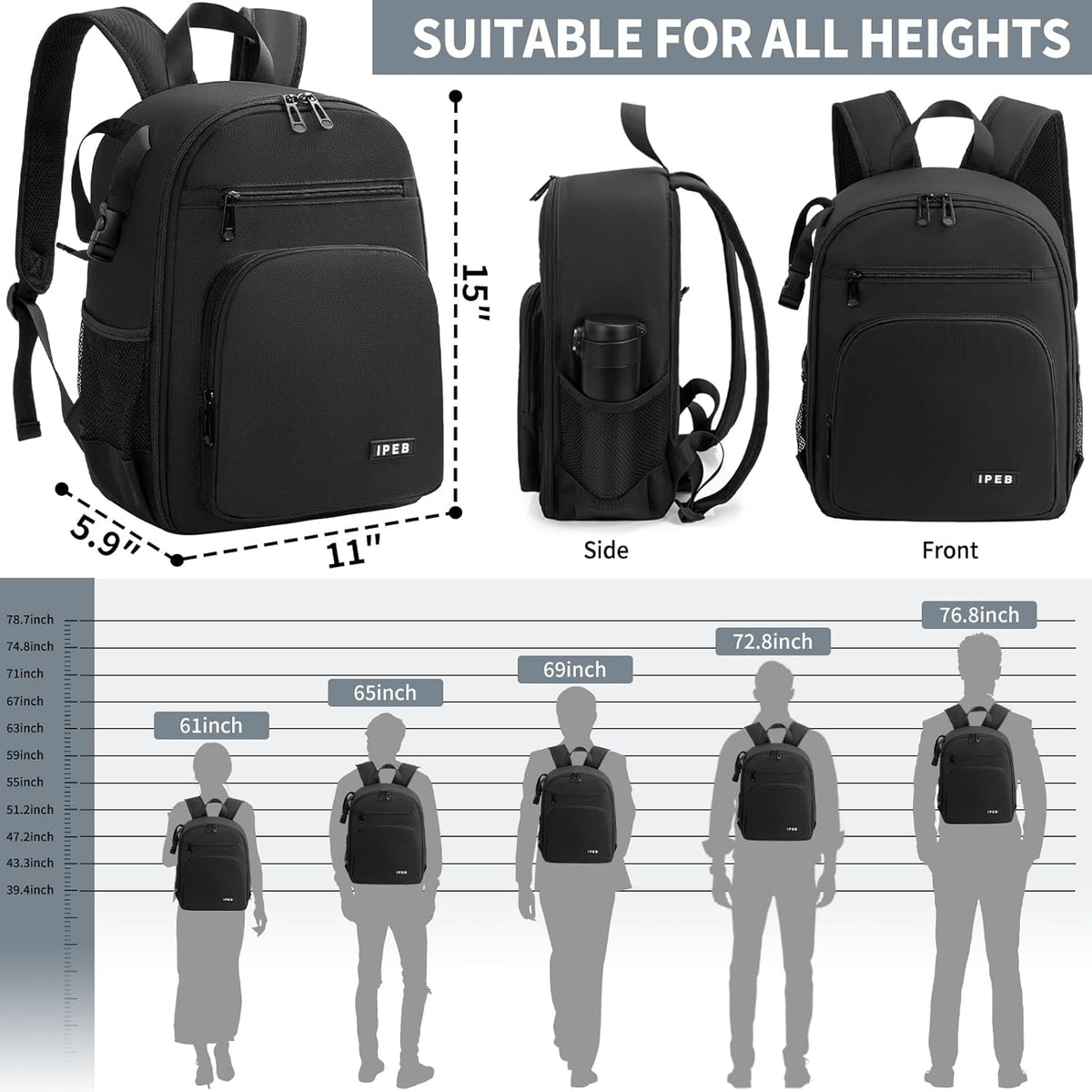 IPEB Camera Backpack Bag with Tripod Holder Water Resistant Camera Cases Photography Backpack Anti-Theft for DSLR Camera - PuriLite