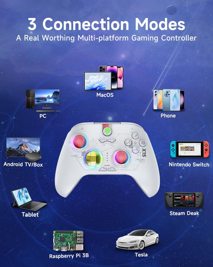 EasySMX X15 PC Controller - Enhanced Wireless Bluetooth Controller with Hall Joysticks/Hall Triggers/RGB Lighting - No Stick Drift, No Dead Zone - Work for Windows PC, Android, Steam and Switch - PuriLite