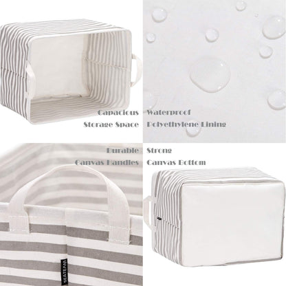 Sea Team 16.5 x 11.8 x 9.8 inches Square Canvas Fabric Storage Bins Shelves Storage Baskets Organizers for Nursery & Kid's Room, Grey Stripe - PuriLite