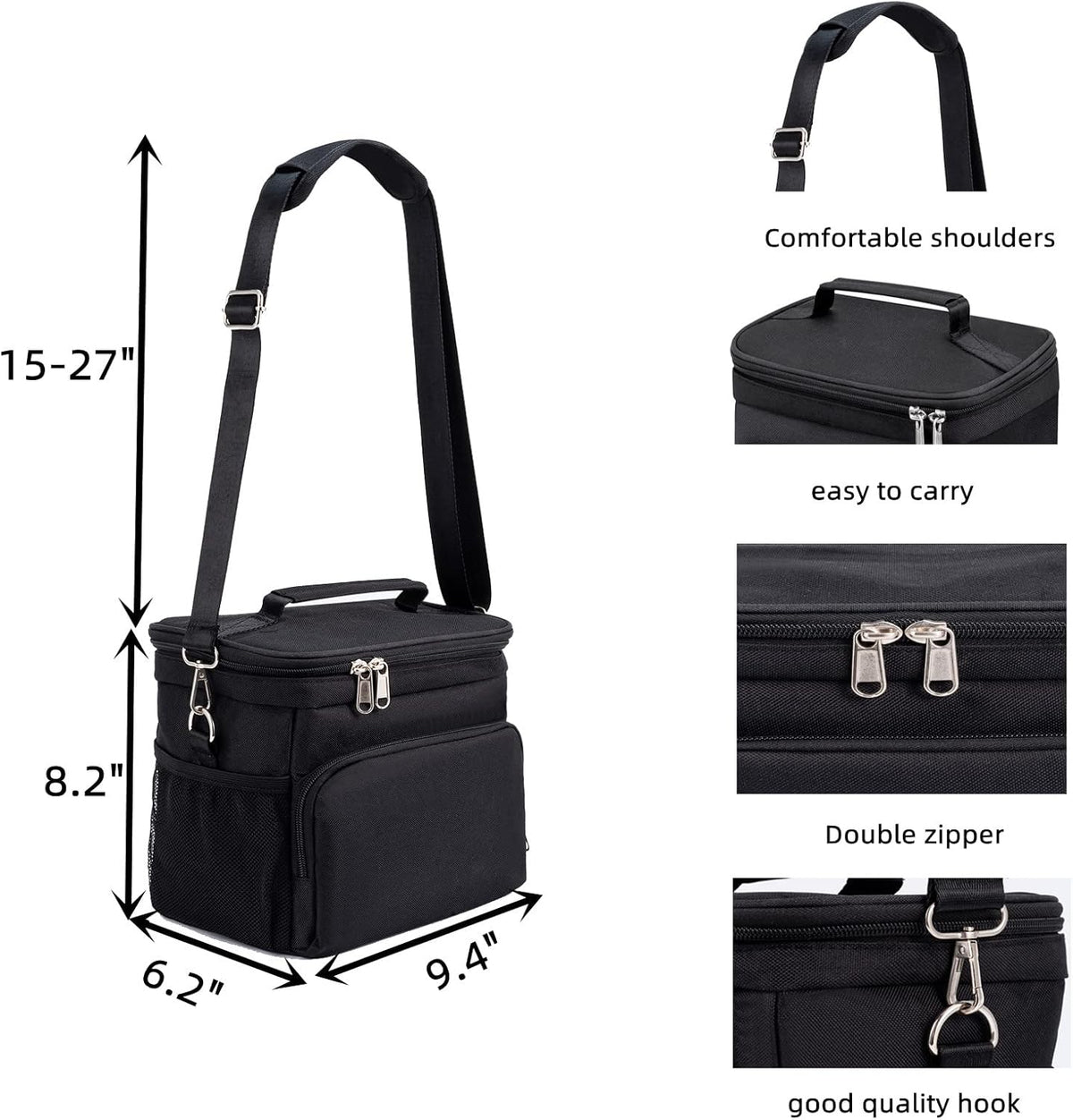 Insulated Lunch Bag for Women/Men Reusable Lunch Box Tote Bag, Large Thermal Cooler Bag with Adjustable Shoulder Strap for Kids and Adult,for Work/School/Outdoor Activity - PuriLite