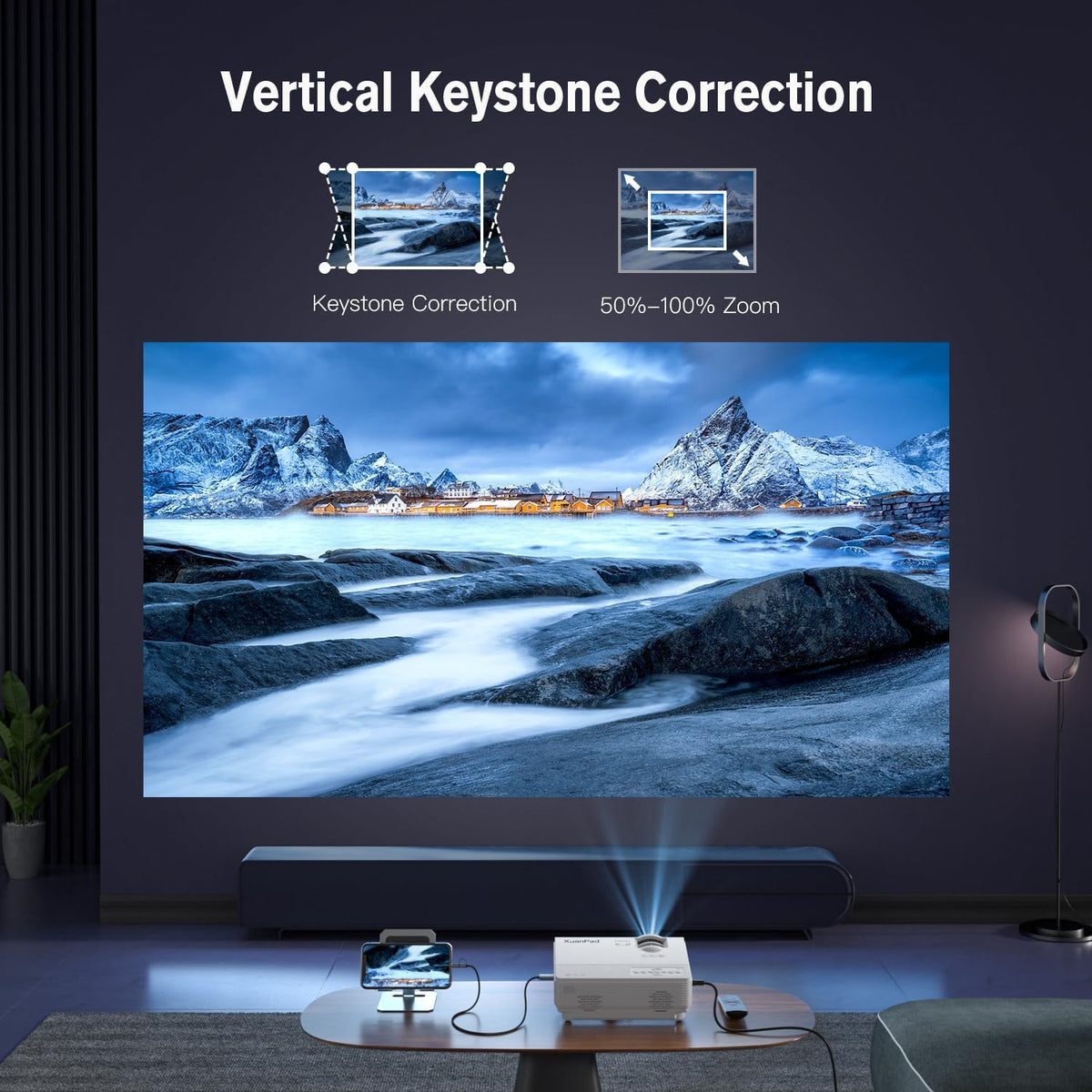 XuanPad Projector, 2023 Upgraded Mini Projector, Portable Video Projector HD 1080P Supported, 55000 Hours Home Projector, Compatible with TV Stick, HDMI, VGA, USB, AV, Laptop, iPhone, Android, White - PuriLite
