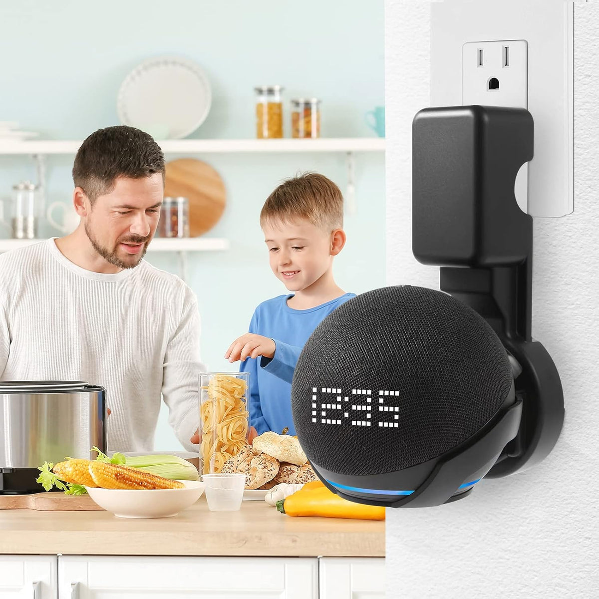 ZUOLACO Wall Mount Holder for Echo Dot 5th Generation, Outlet Wall Mount Stand for Echo Dot 5th/4th Gen, No Screws or Drilling Needed, Space-Saving Dot Accessories with Cable Hidden Storage, Black - PuriLite