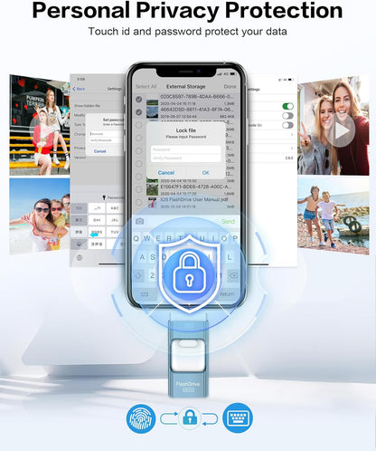 256GB Flash Drive for iPhone Photo Stick, Thumb Drive USB Stick High Speed Transfer USB Drives External Picture Video Storage Memory Expansion for iPhone/iPad/PC (Blue) - PuriLite