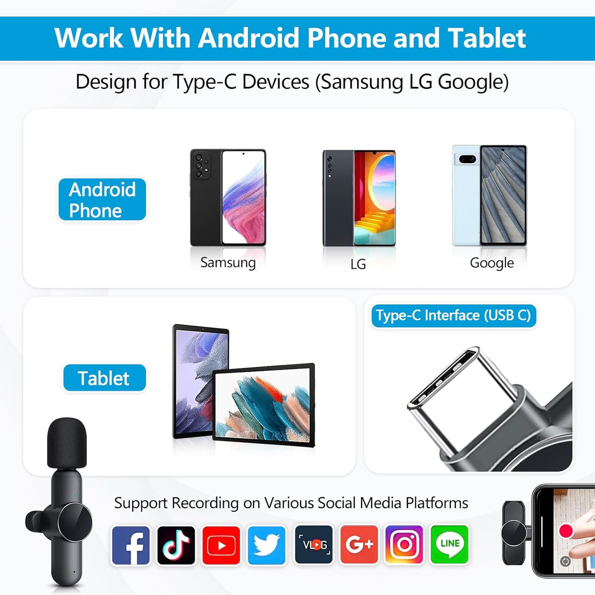 2 Pack Wireless Lavalier Microphone for iPhone iPad, RICCHI Mini Microphone Plug-Play Wireless Mic for Video Recording, Interview, YouTube, Facebook, TikTok, Auto Sync and Noise Reduction - PuriLite