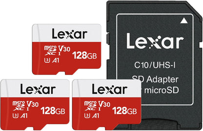 Lexar E-Series 128GB Micro SD Card 5 Pack, microSDXC UHS-I Flash Memory Card with Adapter, 100MB/s, C10, U3, A1, V30, Full HD, 4K UHD, High Speed TF Card - PuriLite