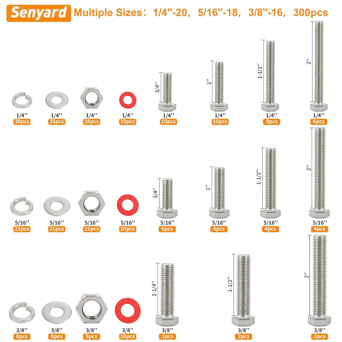 780pcs Hex Bolts and Nuts kit, 304 Stainless Steel M6 M5 M4 M3 Metric Bolt Assortment (Lock & Flat Washers), Stainless Steel Bolts and Nuts kit, Metric Screw Assortment - PuriLite