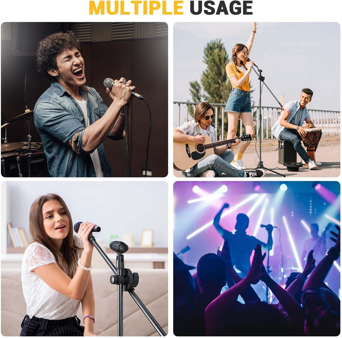 Microphone Stand 2-Pack, Ohuhu Tripod Boom Mic Stands, Dual Mic Clip, Collapsible, Black - PuriLite