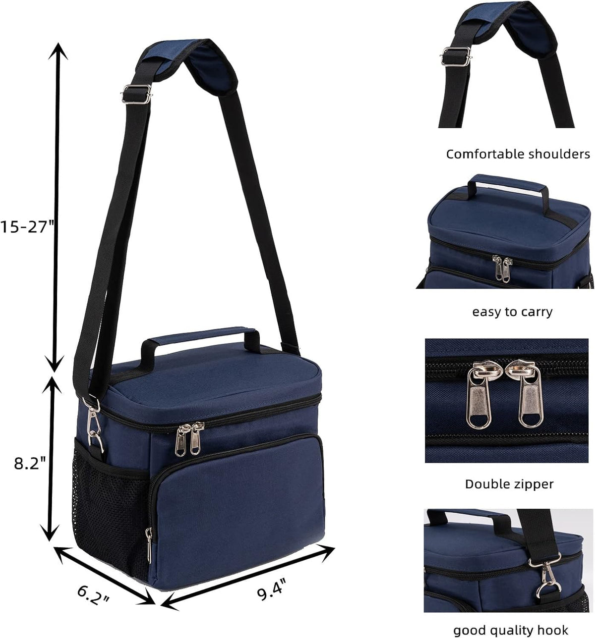 Insulated Lunch Bag for Women/Men Reusable Lunch Box Tote Bag, Large Thermal Cooler Bag with Adjustable Shoulder Strap for Kids and Adult,for Work/School/Outdoor Activity - PuriLite