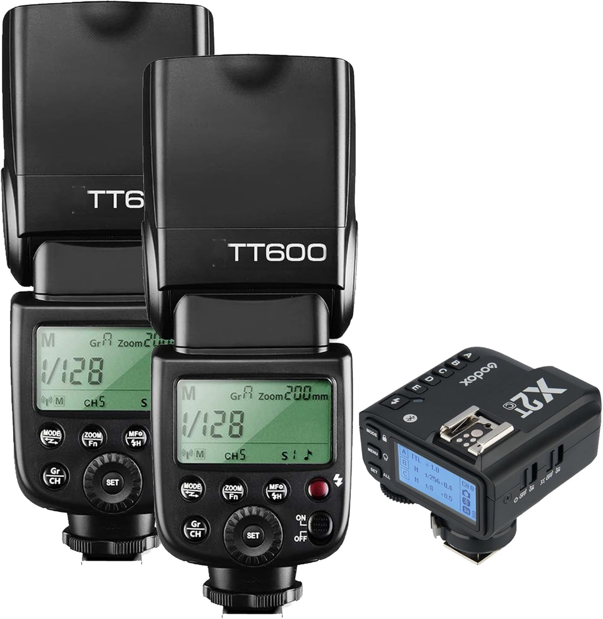 Godox 2pcs TT600 HSS 1/8000S 2.4G Wireless GN60 Flash Speedlite Built in Godox X System Receiver with X2T-C Trigger Transmitter Compatible Canon Camera - PuriLite