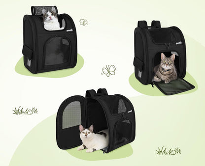 Pecute Cat Backpack with Breathable Mesh, Dog Backpack Carrier with Multi-Pockets for Cats Puppies, Pet Backpack Carrier for Travel Hiking Camping Outdoor （Gray） - PuriLite