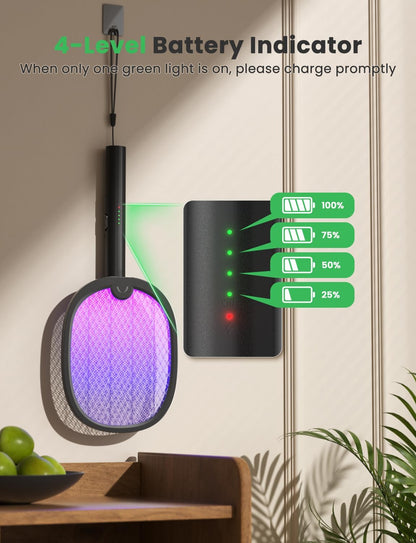 YISSVIC Bug Zapper Racket 4000 Volt Electric Fly Swatter Fly Zapper Dual Modes with Attractant Light Rechargeable Black - PuriLite