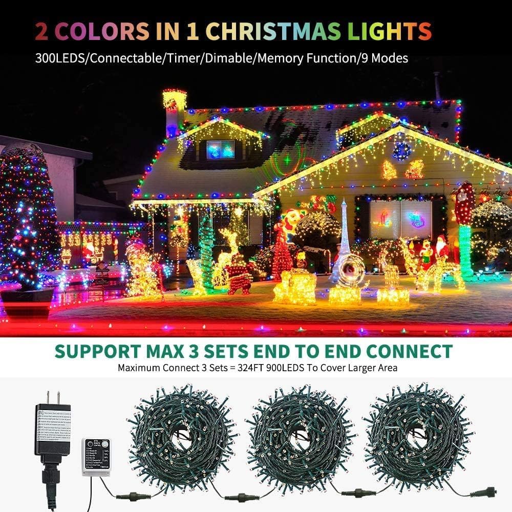 Haili Halloween Lights Outdoor, 105 FT 300 LED Halloween String Lights with Memory Function, Plug in 8 Mode String Lights for Halloween,Christmas,Party, Patio, House Decoration (Purple Orange) - PuriLite