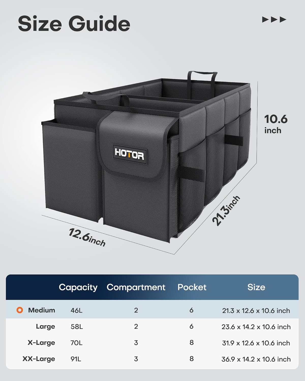 HOTOR Trunk Organizer - Car Organizer, Foldable Trunk organizer for SUVs & Sedans, Car Accessories, Tools, Sundries, 2 Compartments, Black - PuriLite