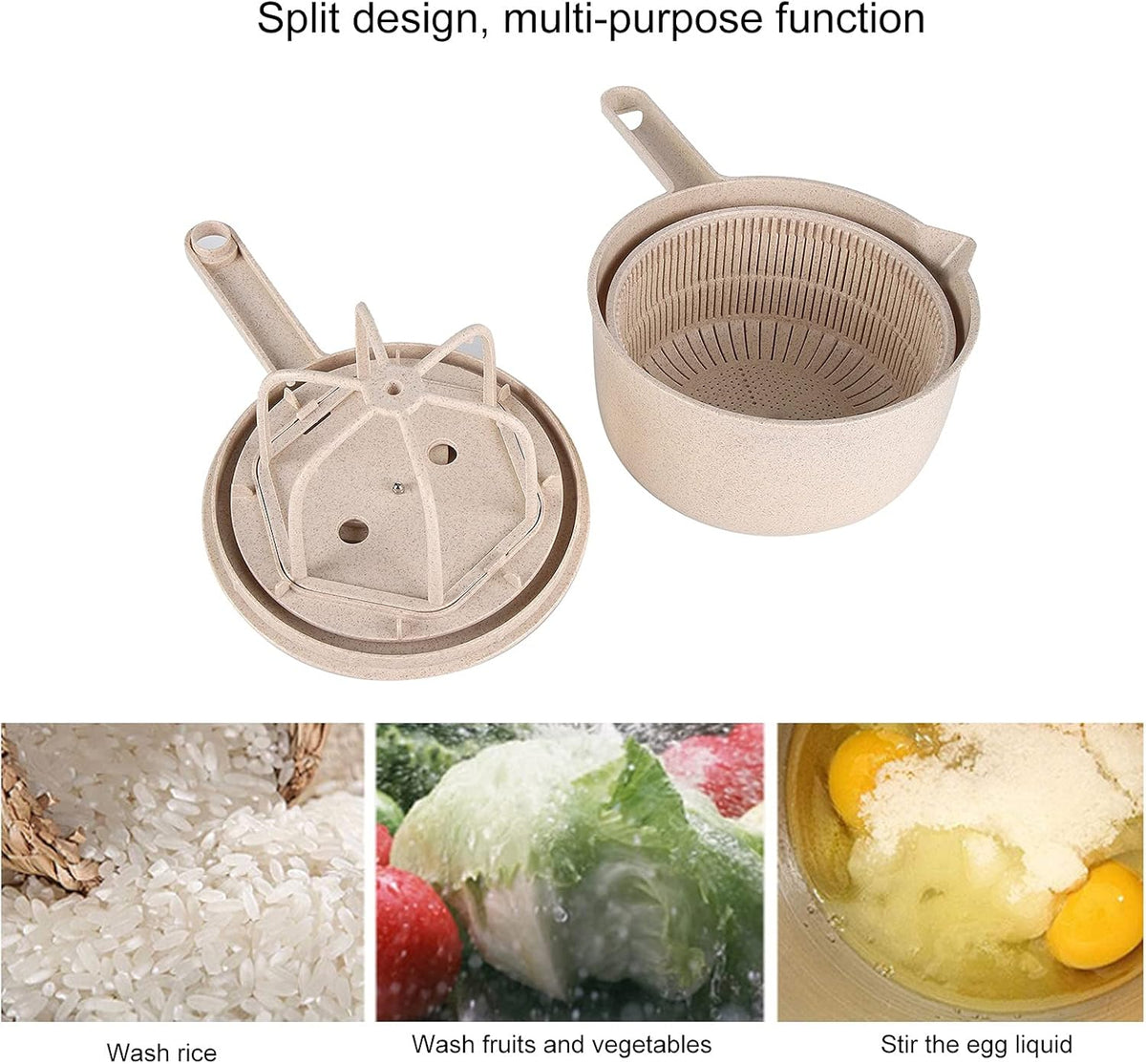 Salad Spinner, Lettuce Spinner with Bowl and Colander Manual Lettuce Dryer with Egg Strainer for Kitchen Manual Vegetables Rice Washin(Beige) - PuriLite