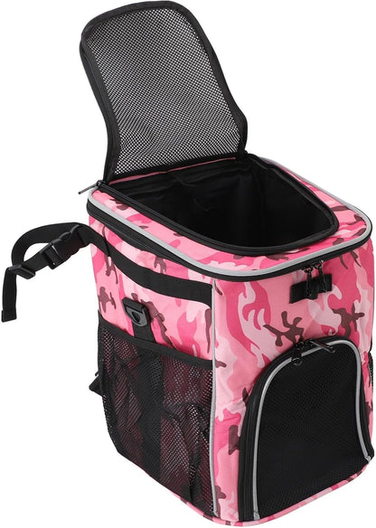 Dog Bike Basket, Waterproof Pet Bike Carrier, Removable Front Carrier Backpack with Side Pockets, Protable Pet Travel Bag for Outdoor, Road Trips, Dog Walking (Pink Camo)